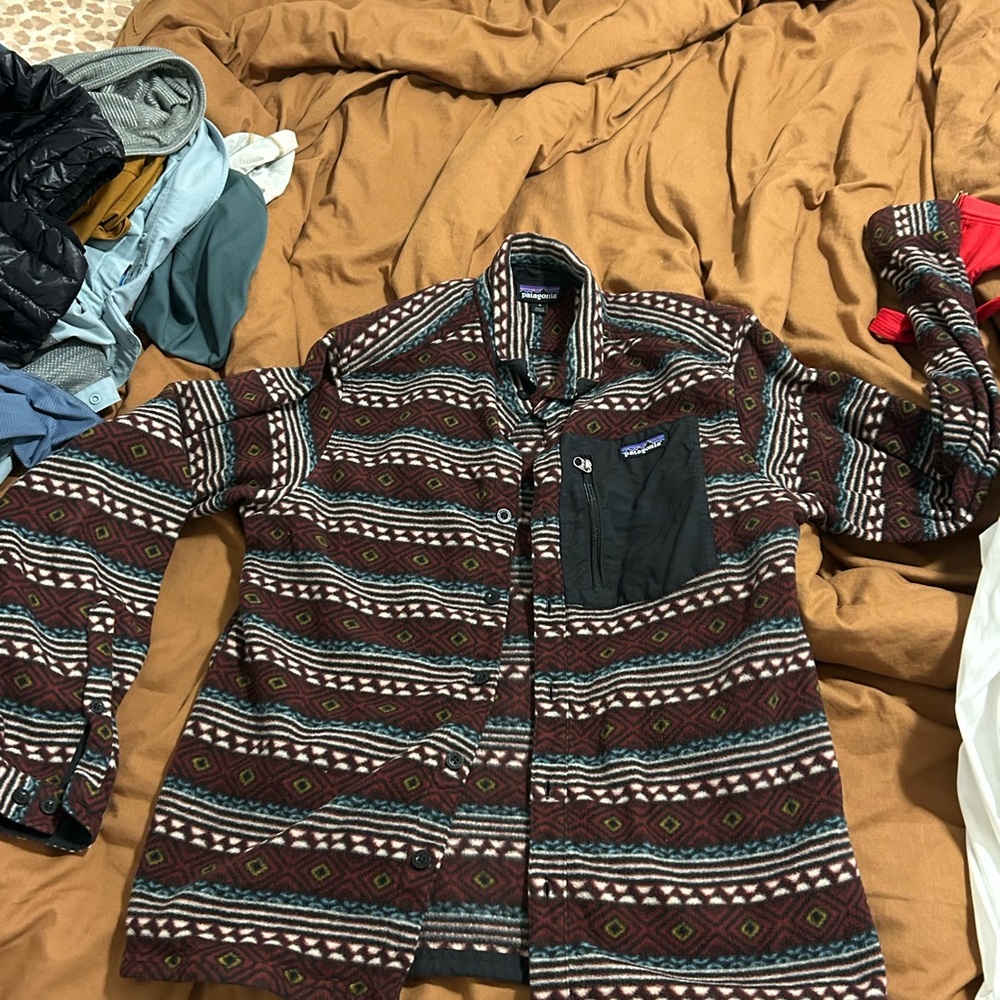 Men PATAGONIA Aztec Tribal Western Micro D Button Retro Fleece Shirt Medium